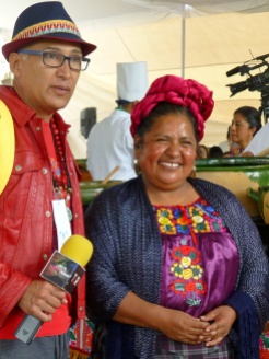 Internationally known Zapotec chef Abigail Mendoza from Teotitlán del Vallebeing interviewed.